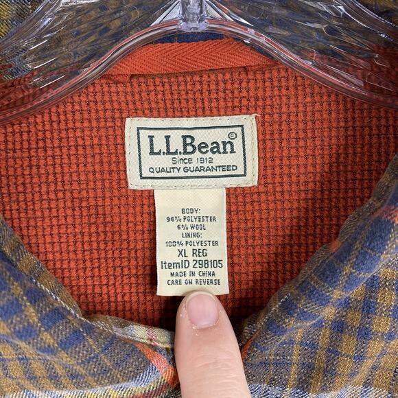 LL Bean Shirt Jacket Mens XL Plaid Canvas Flannel Lined Shacket Snap Pocket - Picture 3 of 12